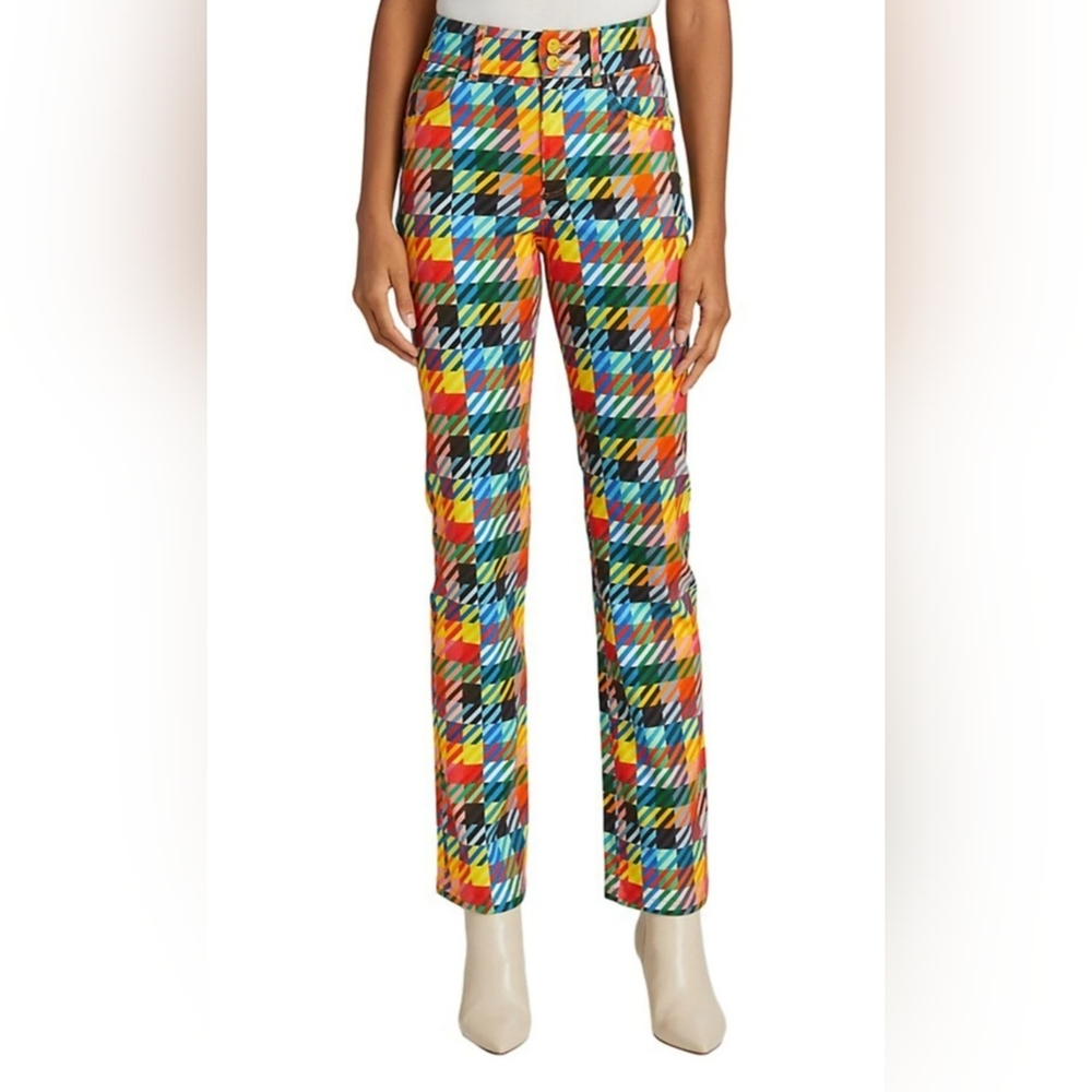 NWT Bruce Glen Colorful Patterned Women's Denim Flare Trousers Sz 6